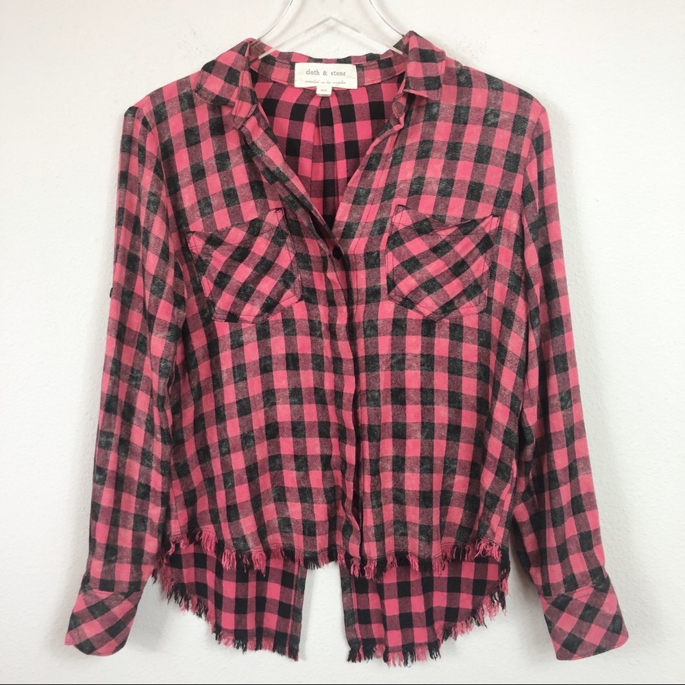 Cloth & Stone | Acid Wash Fringe Flannel Shirt